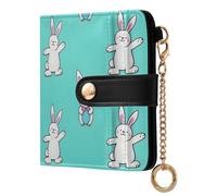 OWFKAY Rabbit Dancing Leather Purses for Women Ladies Wallet Credit Card Holder RFID Blocking Small with ID Window & Zipper Coin Pocket