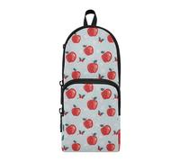 OWFKAY Red Cherry Apple Pattern Large Capacity Pencil Case 3 Compartment Pouch Pen Bag Zipper Stationery Bag for Students Office Work Stationery