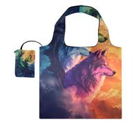 OWFKAY Reusable Grocery Bags-Differently Colored Wolves, Eco-Friendly Folding Tote Shopping Bag fits in Pocket,Waterproof & Lightweight