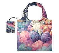 OWFKAY Reusable Grocery Bags-Gnome Little Bear Moon Goodnight, Eco-Friendly Folding Tote Shopping Bag fits in Pocket,Waterproof & Lightweight