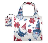 OWFKAY Reusable Grocery Bags-Gnome Red Flower Five-pointed Star Pattern, Eco-Friendly Folding Tote Shopping Bag fits in Pocket,Waterproof & Lightweight