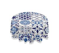 OWFKAY Round Table Cloth,150cm Diameter,Circular Table Cover in Washable Polyester,Dining Table Cover for Cafe Restaurant Buffet Tabletop Decoration,Mediterranean Seamless Navy Blue