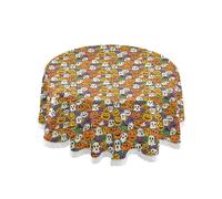 OWFKAY Round Table Cloth,150cm Diameter,Circular Table Cover in Washable Polyester,Dining Table Cover for Cafe Restaurant Buffet Tabletop Decoration,Tile Red White Green Pumpkin