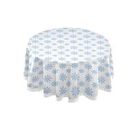OWFKAY Round Table Cloth,150cm Diameter,Circular Table Cover in Washable Polyester,Dining Table Cover for Cafe Restaurant Buffet Tabletop Decoration,Snowflake White Blue Pattern