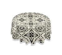 OWFKAY Round Table Cloth,150cm Diameter,Circular Table Cover in Washable Polyester,Dining Table Cover for Cafe Restaurant Buffet Tabletop Decoration,Vintage Floral Geometry