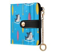 OWFKAY Sharks Surfboard Leather Purses for Women Ladies Wallet Credit Card Holder RFID Blocking Small with ID Window & Zipper Coin Pocket Boys Girls