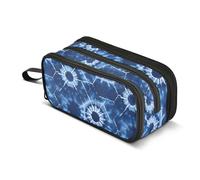 OWFKAY Shibori Blue Pencil Case for Girls Boys School Large Capacity with 3 Compartments Pencil Pouch Back to School Supplies Stationery Organizer