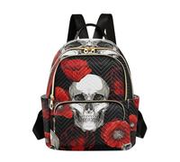 OWFKAY Skull Red Poppy Flower Women's Fashion Backpacks Rucksack Bag Back Pack Ladies for Travelling Work Lightweight