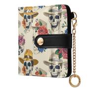 OWFKAY Skulls Floral Canary Leather Purses for Women Ladies Wallet Credit Card Holder RFID Blocking Small with ID Window & Zipper Coin Pocket