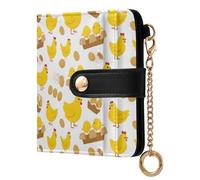 OWFKAY Slim Women's RFID Blocking Card Holder Wallet Travel Purse Multiple Card Slots ID Window Everyday Yellow Chicken Egg