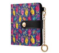 OWFKAY Slim Women's RFID Blocking Card Holder Wallet Travel Purse Multiple Card Slots ID Window Everyday Lightning Peace Symbol