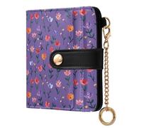 OWFKAY Slim Women's RFID Blocking Card Holder Wallet Travel Purse Multiple Card Slots ID Window Everyday Floral Flowers Purple
