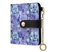 OWFKAY Slim Women's RFID Blocking Card Holder Wallet Travel Purse Multiple Card Slots ID Window Everyday White Purple Flower Mandshurica