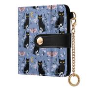 OWFKAY Slim Women's RFID Blocking Card Holder Wallet Travel Purse Multiple Card Slots ID Window Everyday Moth Black Cat