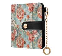 OWFKAY Slim Women's RFID Blocking Card Holder Wallet Travel Purse Multiple Card Slots ID Window Everyday White Red Flower Datura