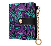 OWFKAY Slim Women's RFID Blocking Card Holder Wallet Travel Purse Multiple Card Slots ID Window Everyday Purple Blue Geometric Graffiti