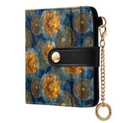OWFKAY Slim Women's RFID Blocking Card Holder Wallet Travel Purse Multiple Card Slots ID Window Everyday Yellow Blue Flower Mandala