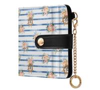 OWFKAY Slim Women's RFID Blocking Card Holder Wallet Travel Purse Multiple Card Slots ID Window Everyday Rudder Anchor Floral