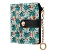 OWFKAY Slim Women's RFID Blocking Card Holder Wallet Travel Purse Multiple Card Slots ID Window Everyday Palm Trees Hibiscus Flowers