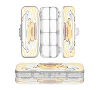 OWFKAY Small Pencil Case with Supplies Little Duck Pattern Plastic Clear Pencil Box Organizer Crayon Storage Box Double Layer Pen Holder for School