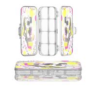 OWFKAY Small Pencil Case with Supplies Memphis Style Skull Plastic Clear Pencil Box Organizer Crayon Storage Box Double Layer Pen Holder for School