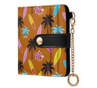 OWFKAY Surfboard Coconut Tree Leather Purses for Women Ladies Wallet Credit Card Holder RFID Blocking Small with ID Window & Zipper Coin Pocket