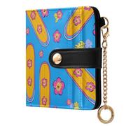 OWFKAY Surfboard Hibiscus Blue Leather Purses for Women Ladies Wallet Credit Card Holder RFID Blocking Small with ID Window & Zipper Coin Pocket