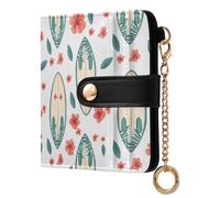 OWFKAY Surfboard Hibiscus Leather Purses for Women Ladies Wallet Credit Card Holder RFID Blocking Small with ID Window & Zipper Coin Pocket