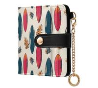 OWFKAY Surfboard Palm Leaves Leather Purses for Women Ladies Wallet Credit Card Holder RFID Blocking Small with ID Window & Zipper Coin Pocket