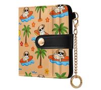 OWFKAY Surfboard Puppy Leather Purses for Women Ladies Wallet Credit Card Holder RFID Blocking Small with ID Window & Zipper Coin Pocket