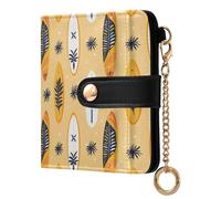OWFKAY Surfboard Yellow Leather Purses for Women Ladies Wallet Credit Card Holder RFID Blocking Small with ID Window & Zipper Coin Pocket