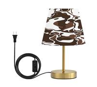 OWFKAY Table Lamp for Living Room Bedroom Brown Color Block Pattern Bedside Lamps for Nightstand 3 Color Dimming Up Flaxen Fabric Shade for Reading Office Dorm