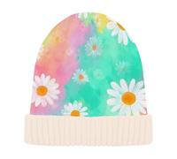 OWFKAY Tie-dye Daisies Cuffed Beanie Hat Women Winter Warm Soft Lightweight Skull Cap