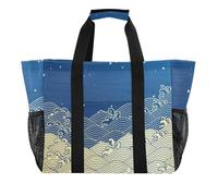 OWFKAY Travel Duffel Bag，Sport Gym Bag，Waterproof Beach Bag Shoulder Weekender Overnight Bag for Women Foldable Reusable-Blue Japanese Sea Wave