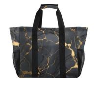 OWFKAY Travel Duffel Bag，Sport Gym Bag，Waterproof Beach Bag Shoulder Weekender Overnight Bag for Women Foldable Reusable-Black and Gold Marble