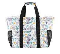 OWFKAY Travel Duffel Bag，Sport Gym Bag，Waterproof Beach Bag Shoulder Weekender Overnight Bag for Women Foldable Reusable-Cute Koala Bears Floral
