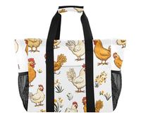OWFKAY Travel Duffel Bag，Sport Gym Bag，Waterproof Beach Bag Shoulder Weekender Overnight Bag for Women Foldable Reusable-Rooster Hen Chicken Pattern