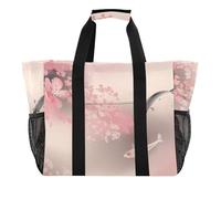 OWFKAY Travel Duffel Bag，Sport Gym Bag，Waterproof Beach Bag Shoulder Weekender Overnight Bag for Women Foldable Reusable-Koi Carps Spring Sakura Blooming