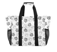 OWFKAY Travel Duffel Bag，Sport Gym Bag，Waterproof Beach Bag Shoulder Weekender Overnight Bag for Women Foldable Reusable-Black and White Dog Paw Print