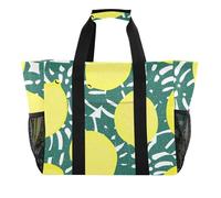 OWFKAY Travel Duffel Bag，Sport Gym Bag，Waterproof Beach Bag Shoulder Weekender Overnight Bag for Women Foldable Reusable-Yellow Lemon Palm Leaf Summer
