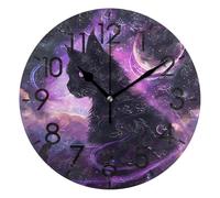 OWFKAY Wall Clock for Living Room Decor Silent Non Ticking Battery Powered Black Cat Fantasy Planet 10 Inch Round Modern Simple Classic for Bathroom Office Home Bedroom School