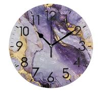 OWFKAY Wall Clock for Living Room Decor Silent Non Ticking Battery Powered Purple Golden Marble 10 Inch Round Modern Simple Classic for Bathroom Office Home Bedroom School