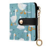 OWFKAY White Goose Blue Leather Purses for Women Ladies Wallet Credit Card Holder RFID Blocking Small with ID Window & Zipper Coin Pocket