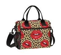 OWFKAY Women Insulated Lunch Bag Cooler Cool Bag Adults Reusable Leopard Red Lip Cheetah Crossbody with Shoulder Strap Picnic S