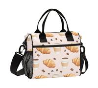OWFKAY Women Insulated Lunch Bag Cooler Cool Bag Adults Reusable Pink Croissants Coffee Beans Crossbody with Shoulder Strap Picnic S