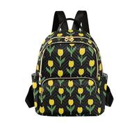 OWFKAY Yellow Tulip Black Women's Fashion Backpacks Rucksack Bag Back Pack Ladies for Travelling Work Lightweight
