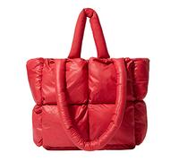 OWGSEE Puffer Tote Bag Soft Puffy Purses for Women Winter Light Down Cotton Padded Quilted Puff Shoulder Handbags, Red, S