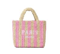 OWGSEE Straw Beach Bag for Women Summer Woven Tote Bag Packable Straw Purses and Handbags for Vacation Holiday, S-pink, S