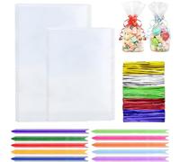 OWill 100 PCS Clear Cellophane Bags, 2 Sizes 6x10" 7x8.6", Party Cellophane Treat Bags for Cookies Sweets Candy Packing