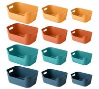 OWill 12-Pack Plastic Storage Basket Set with Multiple Color Storage Boxes for Organizing Bins, Kitchen Storage, Shelves Cupboard Organiser, Office and Home